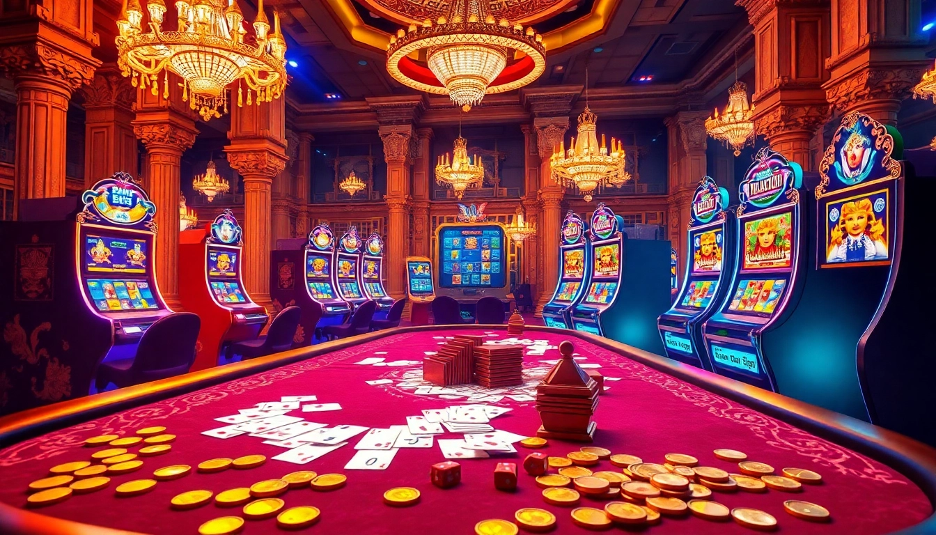 Engaging U31 Thailand casino scene with luxurious tables, cards, and vibrant slot machines.