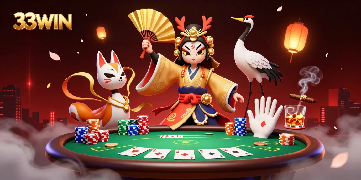 Experience the excitement of 33WIN with a vibrant creole warrior poker scene featuring layered casino elements.