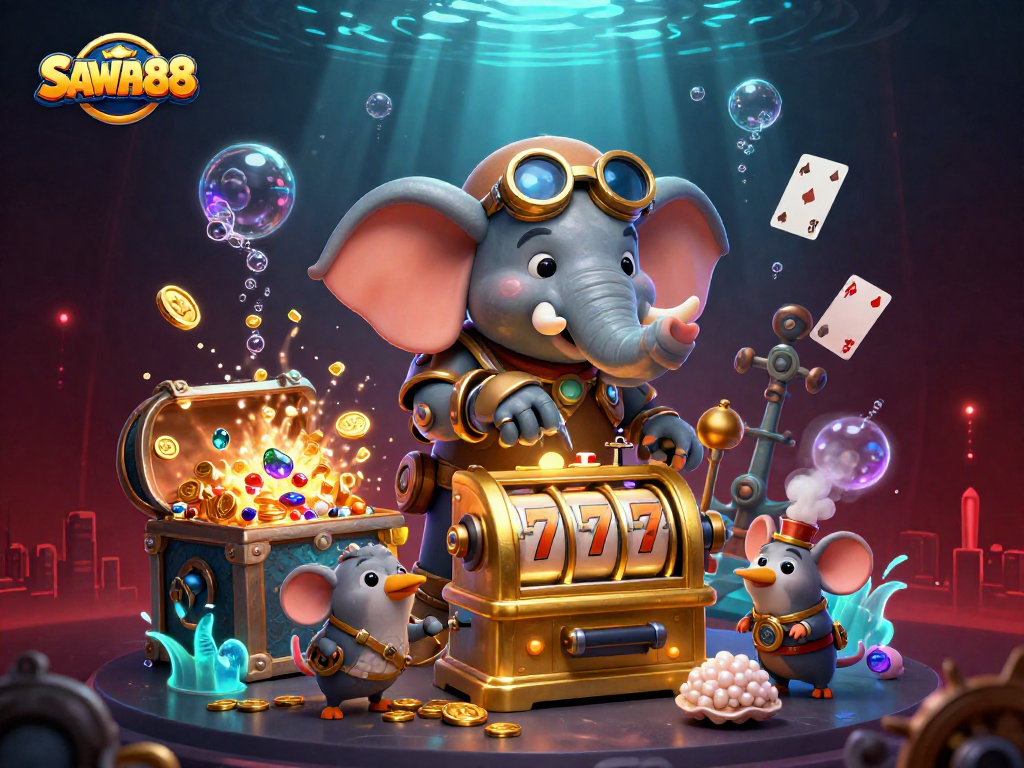 Engage with SAWA888's thrilling slots scene, featuring vibrant characters and slot elements that invite players to spin for riches.