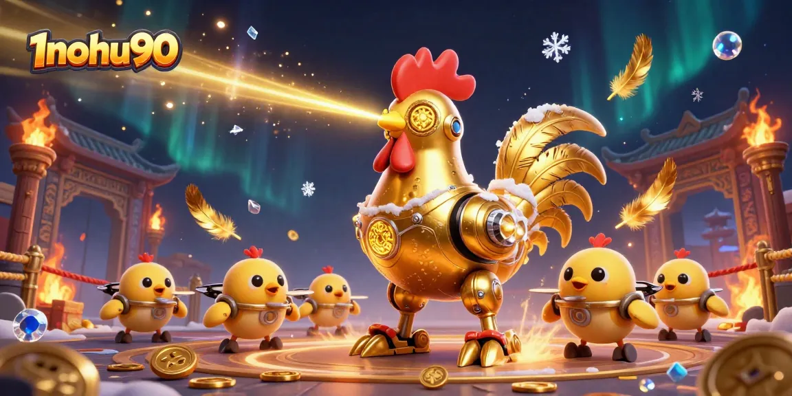 Experience thrilling jackpots at 1nohu90 with golden rooster robot leading a dynamic casino adventure.