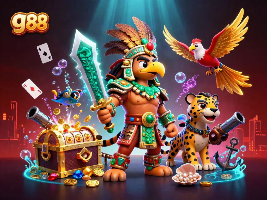 Experience the vibrant go 88 casino scene with Aztec warriors and dynamic gaming elements.