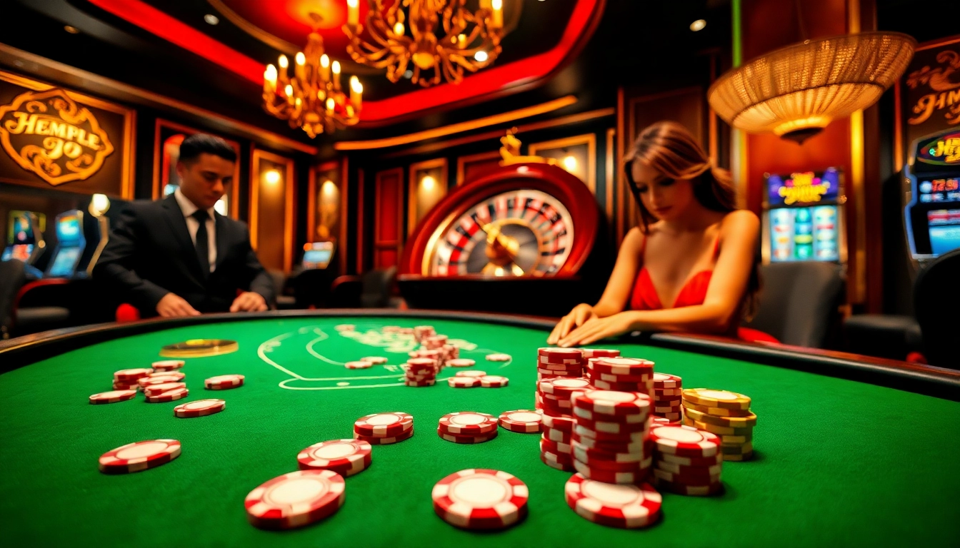 Winning at poker in the glamorous venue of HM88 casino with vibrant poker chips.