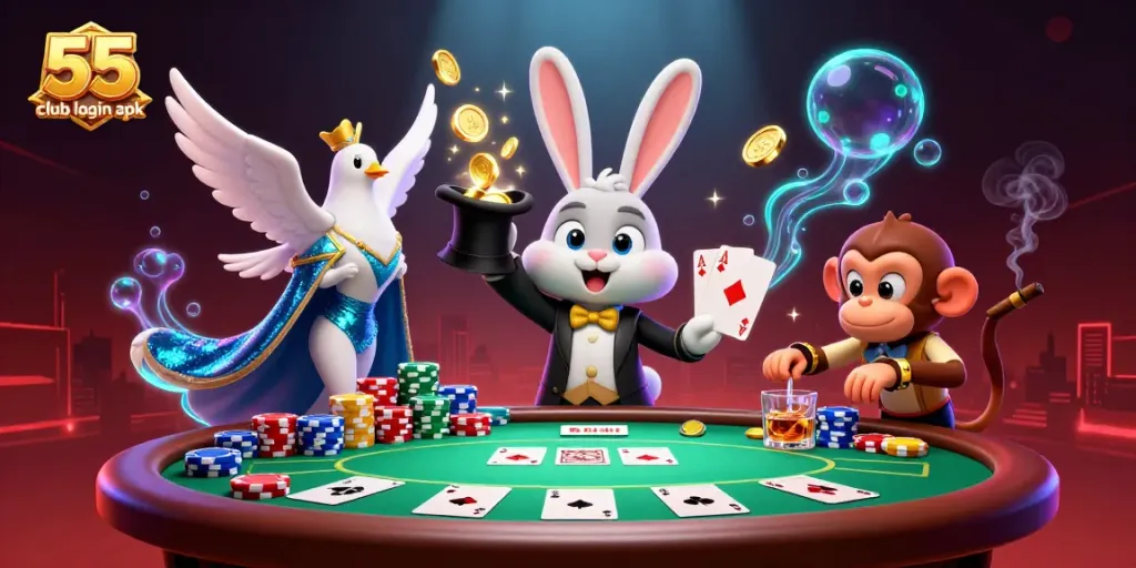 Experience thrilling gameplay with 55 club login apk, featuring lively characters and dynamic casino elements.