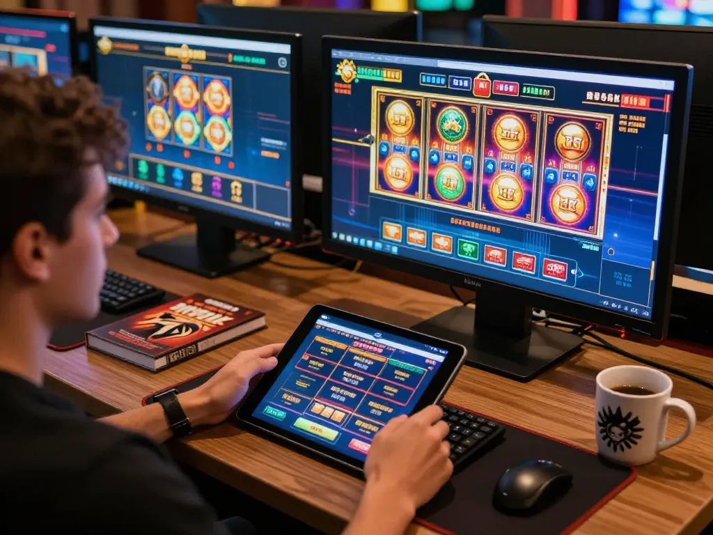 Engaging online gaming session on 28Bet com with multiple screens showcasing live dealer games and slots.