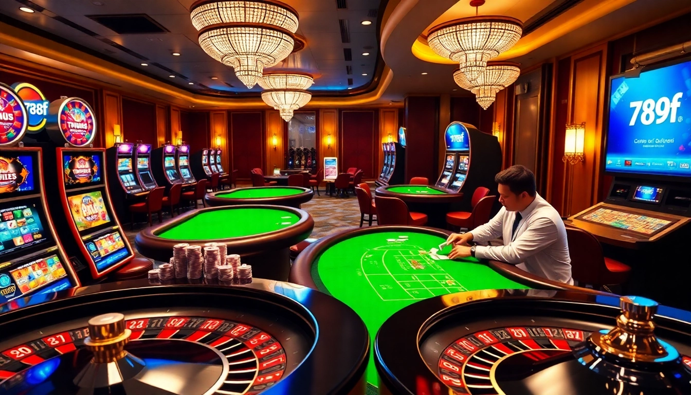 Engaging scene of online gambling at 789f with casino tables and exciting players.