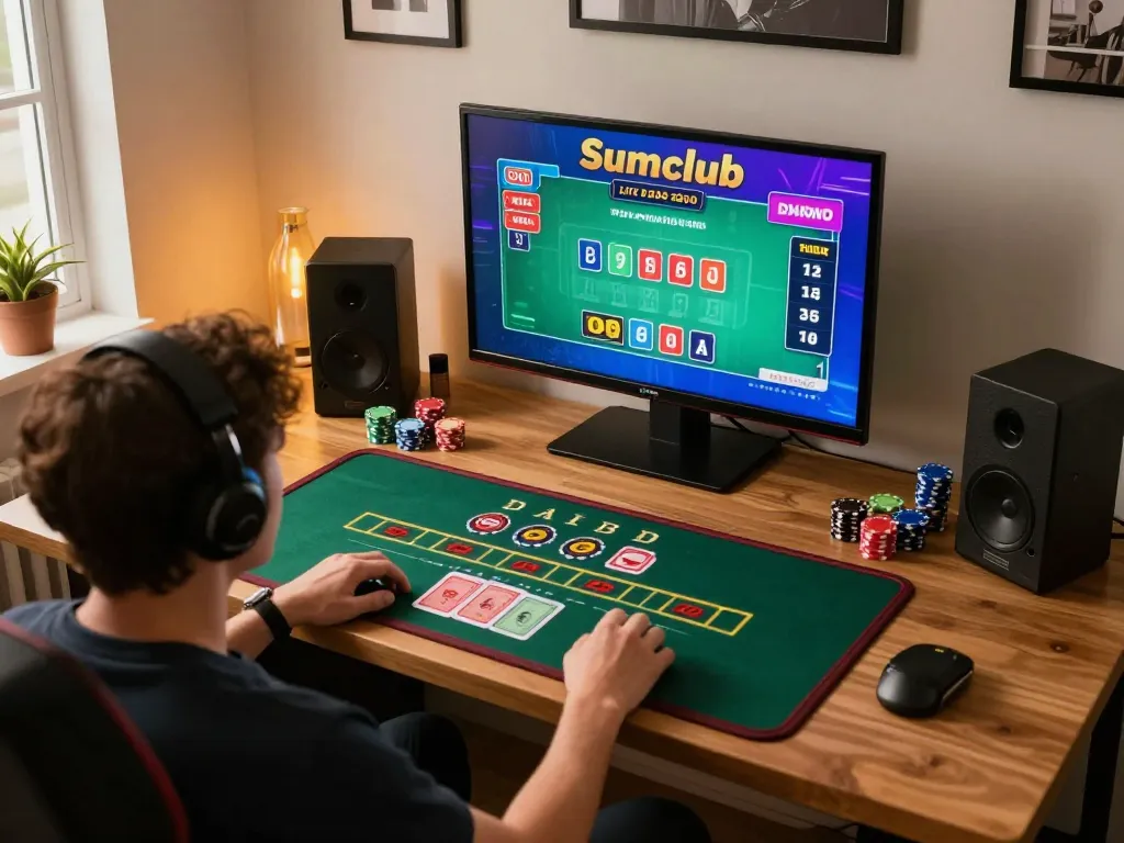 Sumclub player strategizing at live blackjack, showcasing immersive online gaming experience