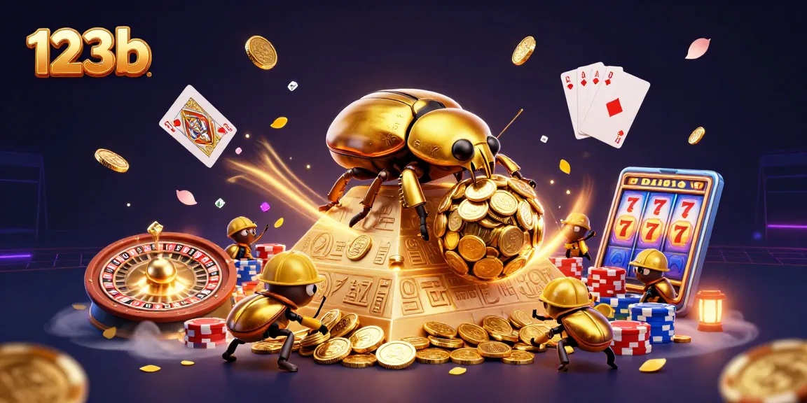 Experience the vibrant gaming journey at 123b with golden coins and lively casino features.