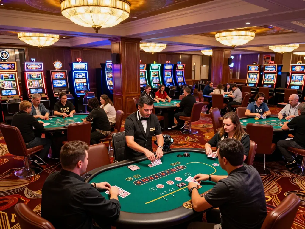 Experience the thrill of gameplay at Fly88 casino, with players actively engaged at poker tables under ambient lighting.