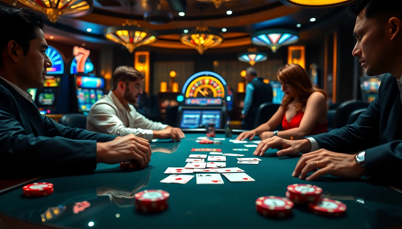 High-stakes poker game showcasing 7M branding with colorful chips and dynamic players.