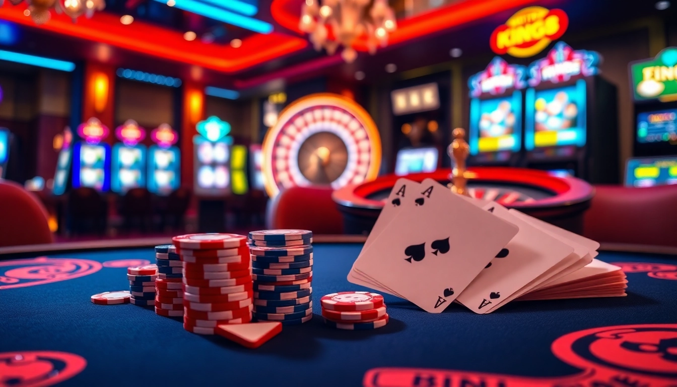 King88 gaming scene with vibrant poker chips and roulette wheel, showcasing luxury in online gambling.