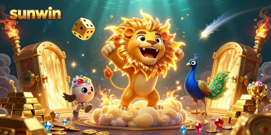 Experience epic wins with sunwin as the sun lion roars on a treasure-filled casino landscape.