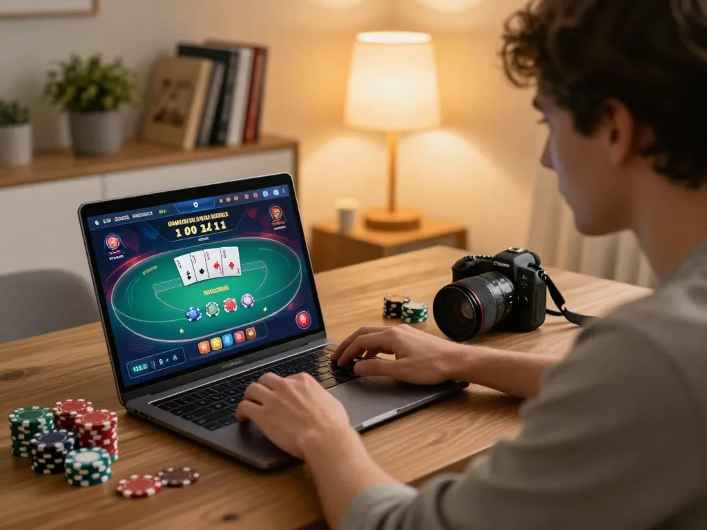 MM88 player focused on online poker, showcasing chips and cards for an engaging gambling experience
