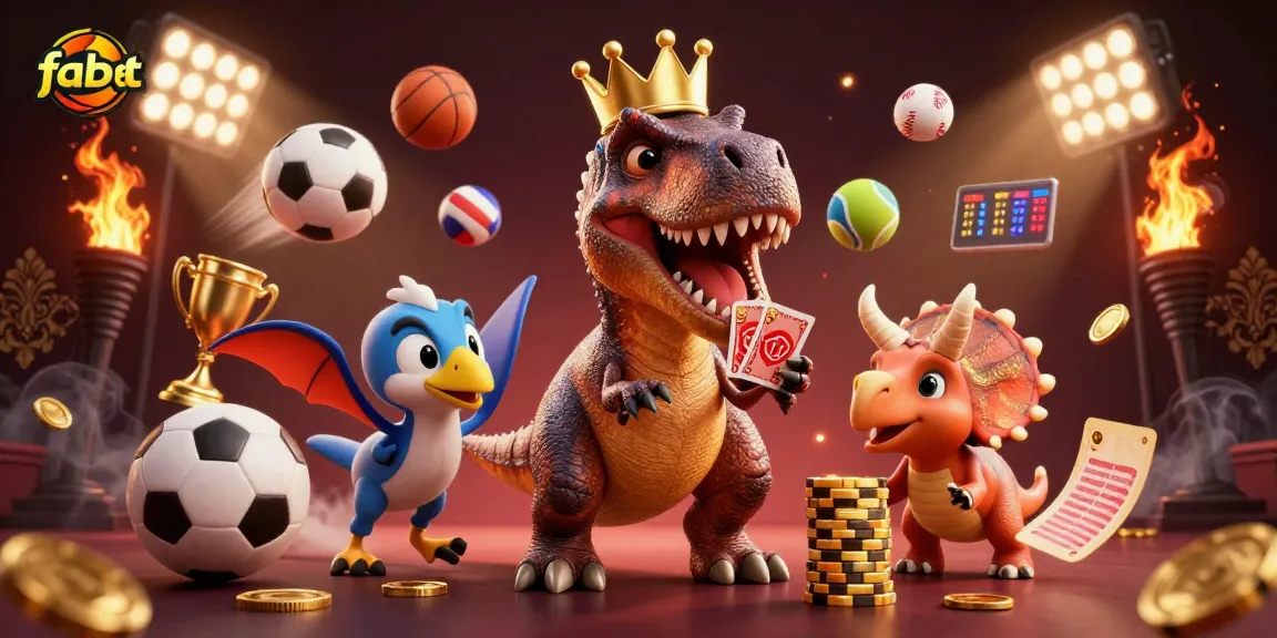 Experience top-tier betting excitement with fabet's engaging gambling scene featuring animated dinosaurs.