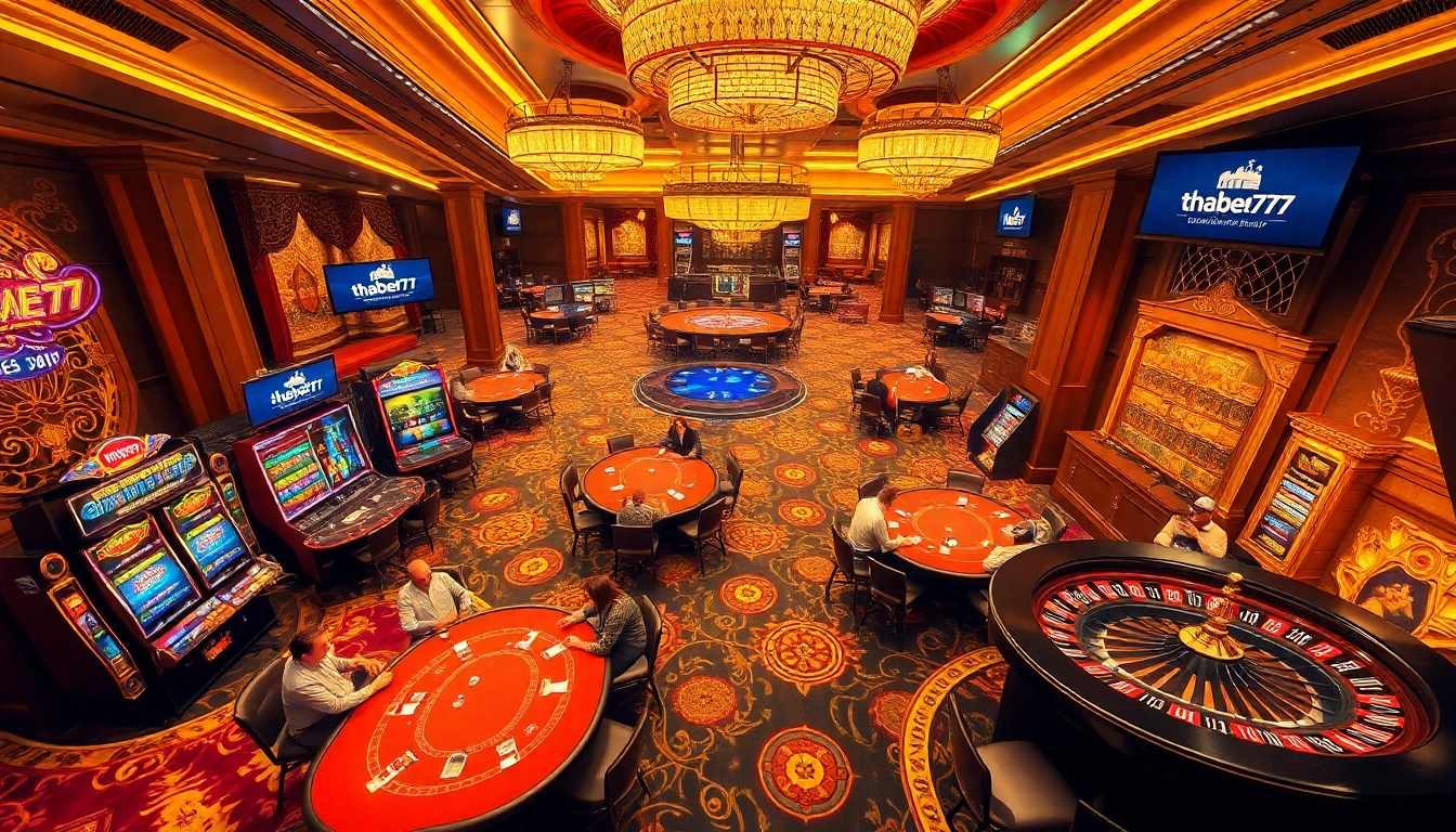 Engaged players enjoy high-stakes games at thabet777's luxurious casino.