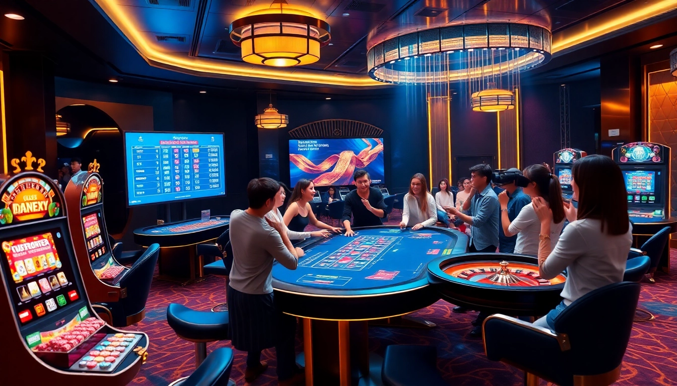 Lương Sơn online casino scene featuring players at virtual tables, showcasing excitement and luxury.