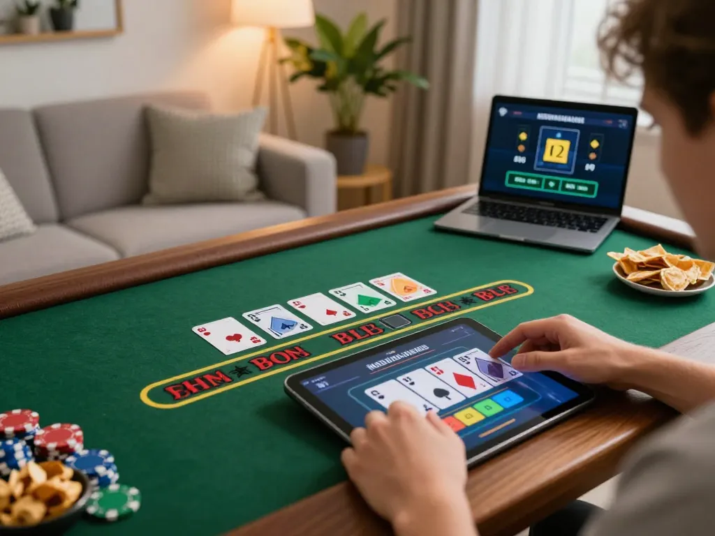 Player enjoying a live dealer blackjack game at home using BL555 tablet interface