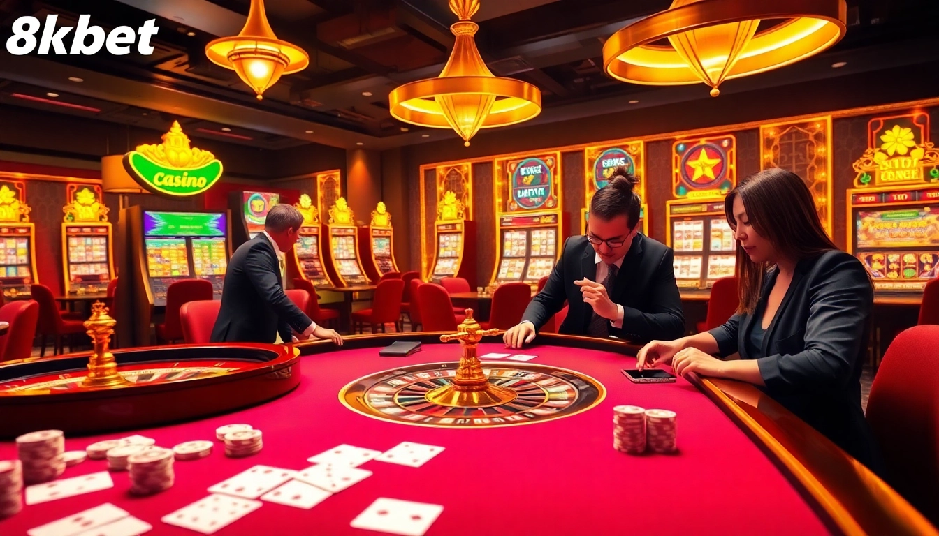 Players enjoying multiple games on 8kbet's luxurious online casino platform, showcasing the thrill of betting.