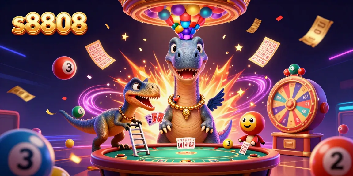 Experience the thrills of s8808 with a vibrant casino scene featuring dynamic gaming elements and characters.