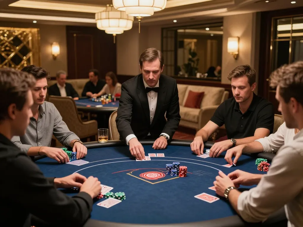 Players engage in strategic gameplay at a luxury SC88 poker table in an exclusive VIP casino room.
