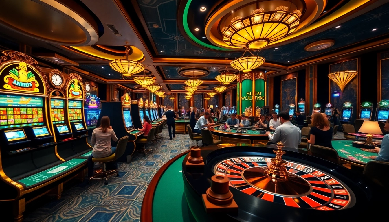 Players engaging in thrilling games at the 11win casino, showcasing poker tables and slot machines.