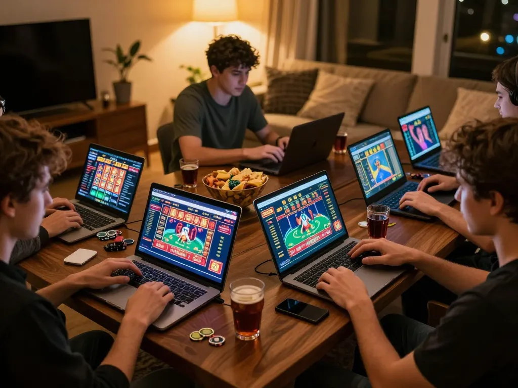 Players enjoying luck8 online casino games on their devices at home, emphasizing comfort and strategy.