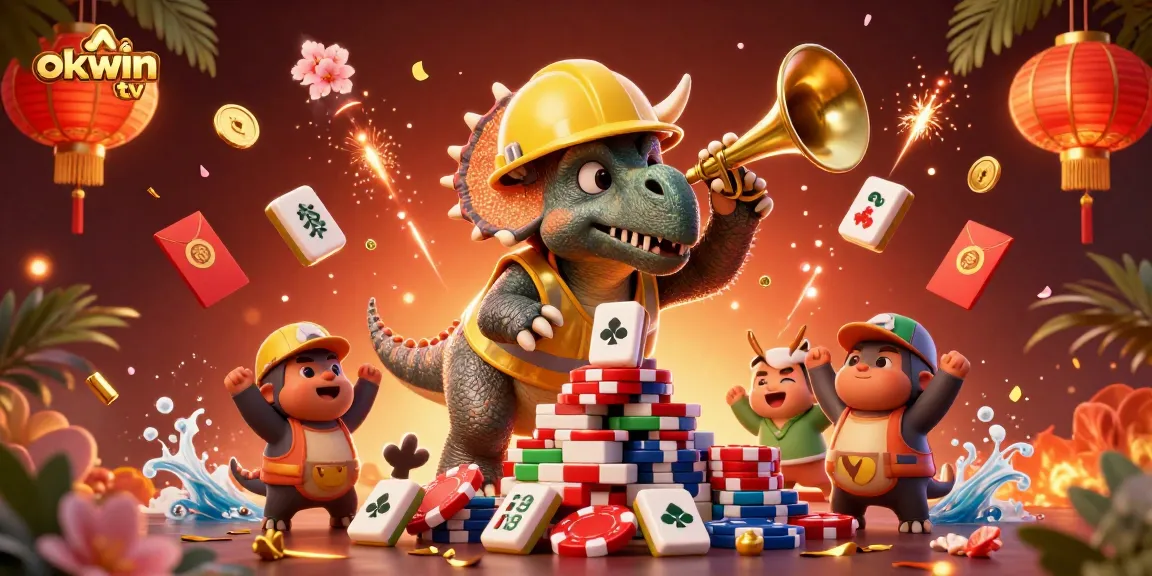 Experience the excitement of okwin tv with vibrant 3D gambling elements and dynamic characters celebrating wins.