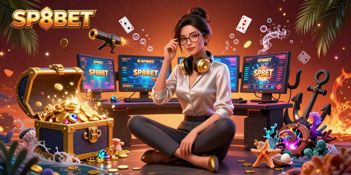 Engage with SP8BET through this dynamic 3D casino illustration, featuring gaming excitement and vibrant colors.