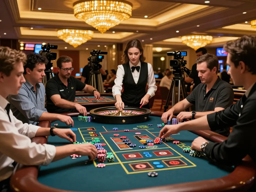 Engaging roulette gameplay at sky88 casino with players focused on the spinning wheel.