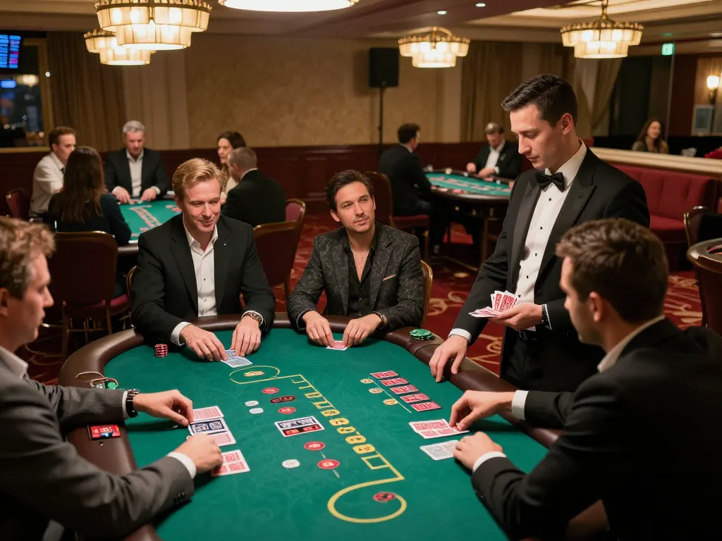 Players at kong88 blackjack tables making strategic moves in an upscale casino setting