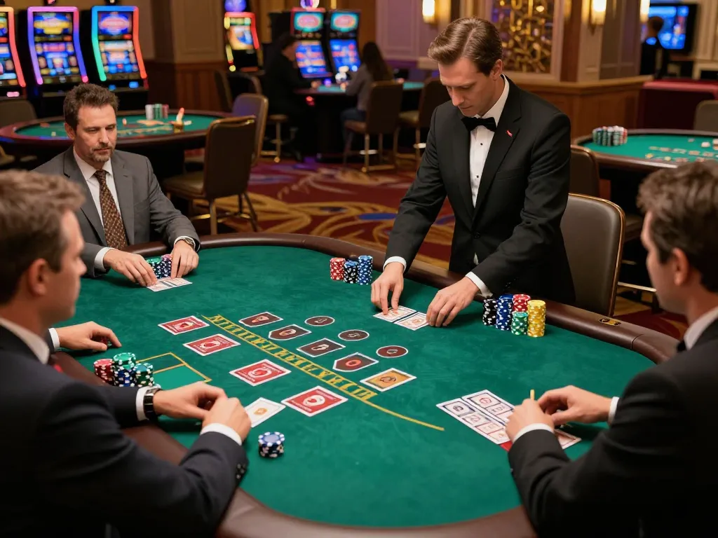 Players strategizing at lc88 blackjack table under warm ambient casino lighting