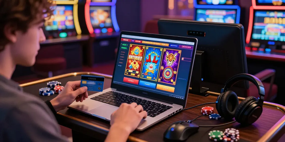 Player engaging with online casino at https://eviz.org.uk, showcasing vibrant credit card gaming experience.
