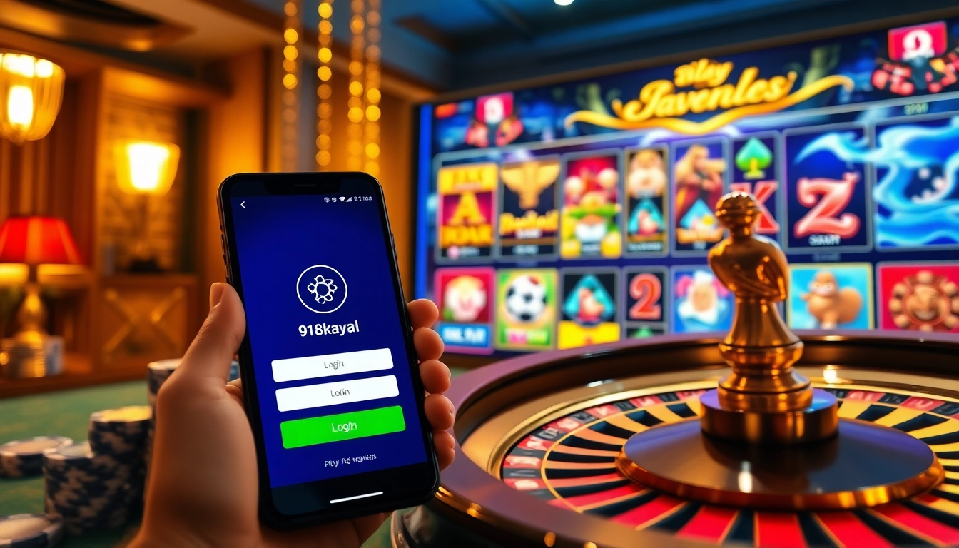 Exciting 918kaya Login scene with digital casino elements and vibrant slot games for PNG players.
