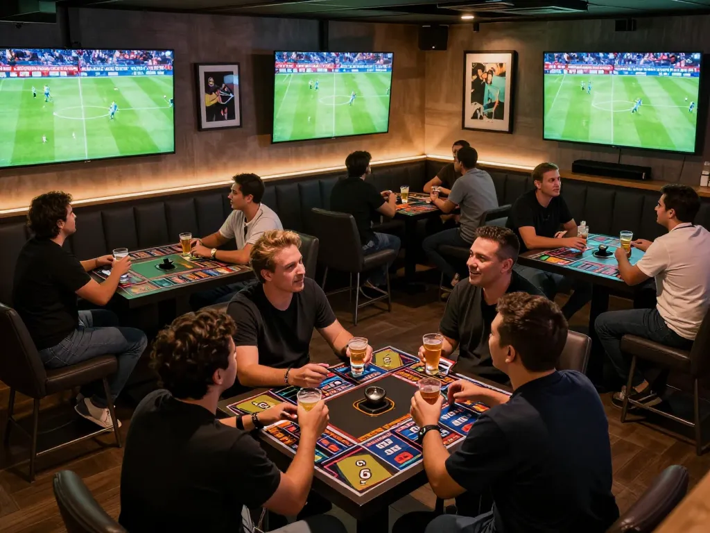 Socolive users watching live soccer matches while enjoying sports betting in an upscale lounge.