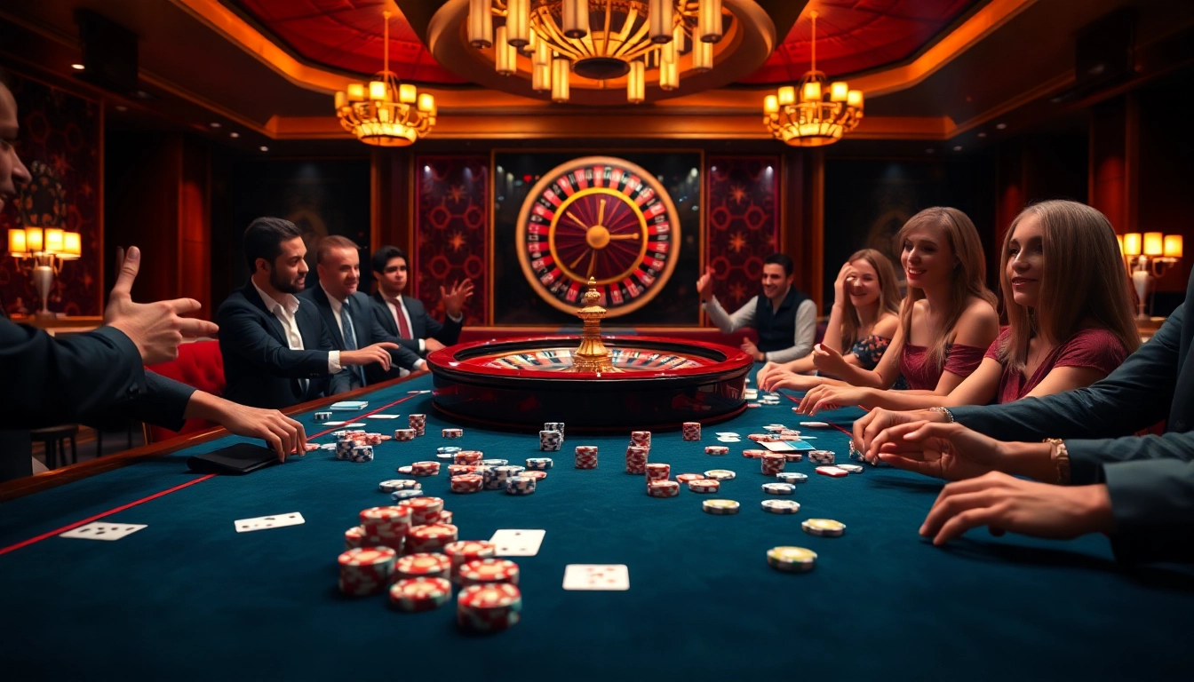 Thrilling casino game at https://jtg88.com/, complete with poker chips and a spinning roulette wheel.