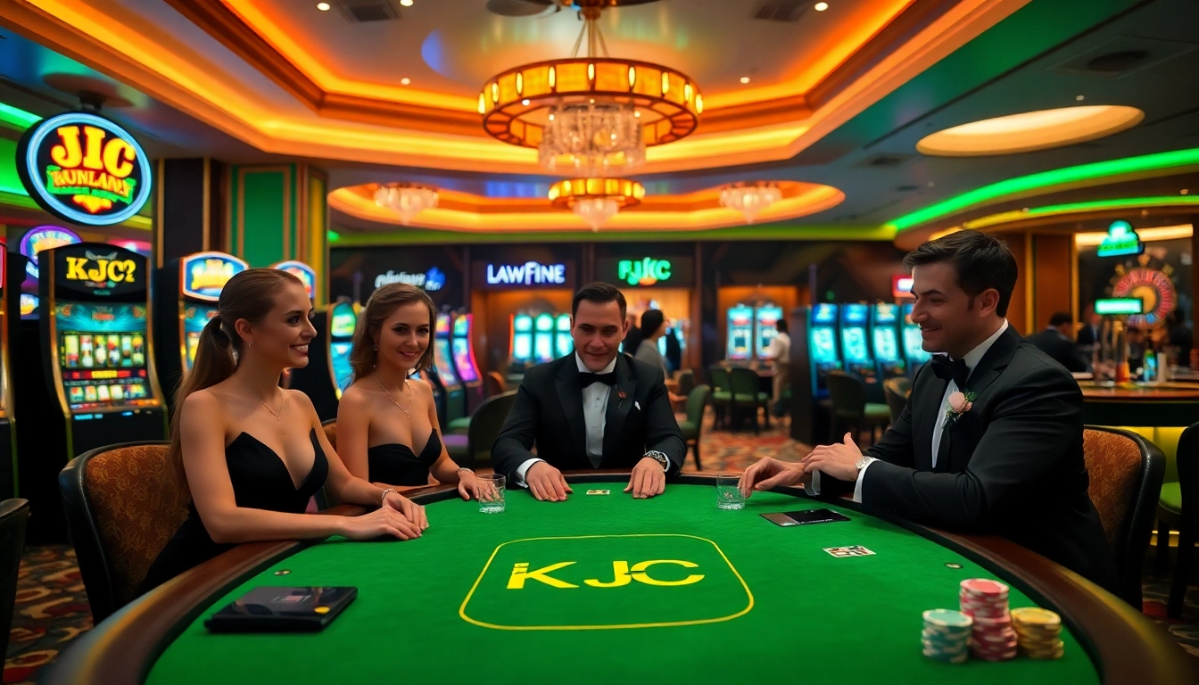 KJC players enjoy a thrilling blackjack experience in a luxurious casino setting.