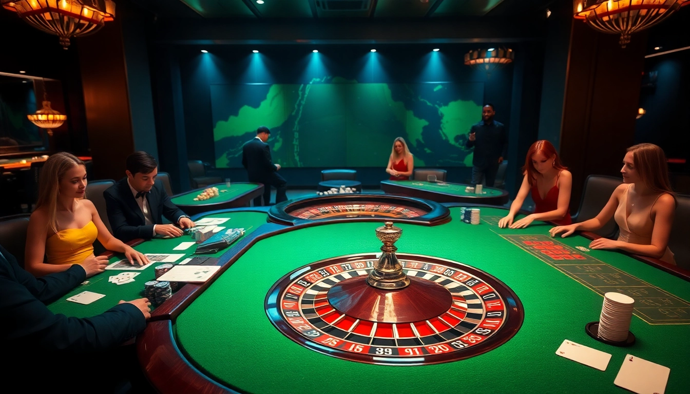 Exciting gameplay at https://888vi.com.co/ showcasing poker chips and a roulette wheel in a luxurious casino.