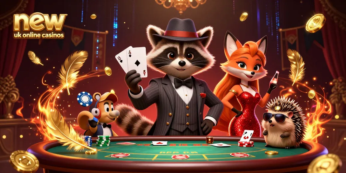 Experience the excitement of new UK online casinos with charming cartoon characters and poker elements.