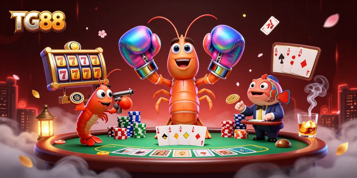 Join TG88’s vibrant casino games with a dynamic scene of gambling excitement featuring shrimp characters!