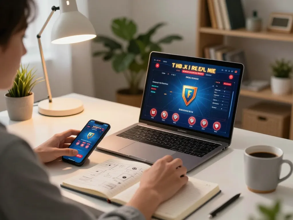 Engaged player using LV88 mobile app and laptop for online gambling strategies.