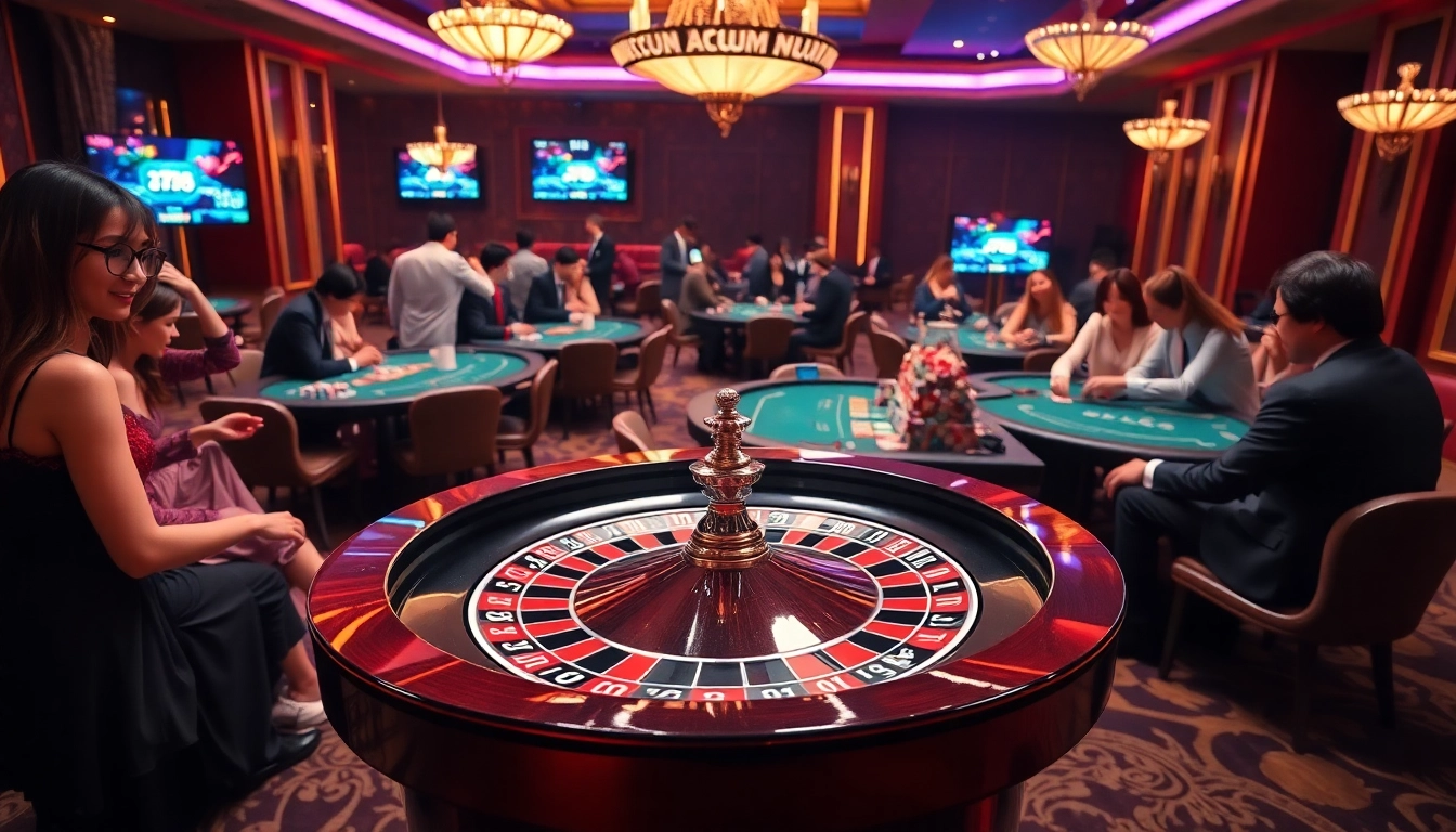 Action-packed casino gaming featuring liên minh kjc with an elegant roulette wheel and enthusiastic players.