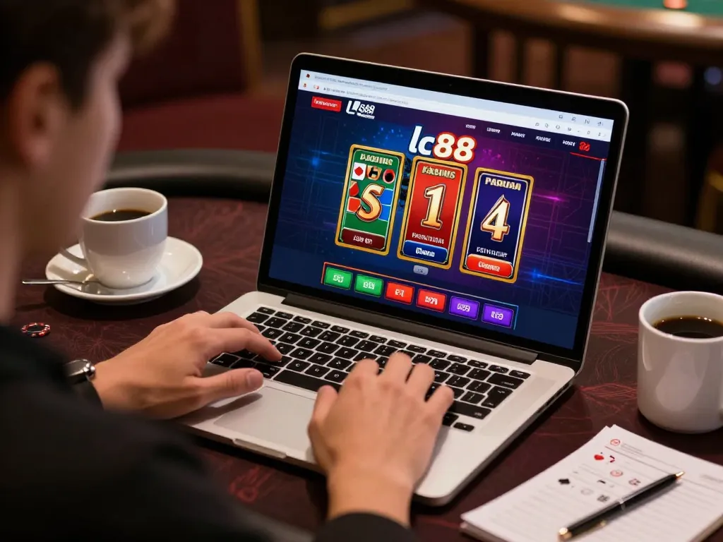 Player engaging in online gaming at LC88 casino platform, showcasing strategies and casino interface.
