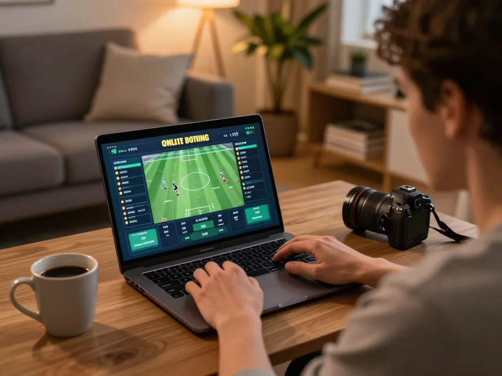 Engaging in trang cá cược bóng đá uy tín from home with a laptop screen showing betting options and strategy notes.