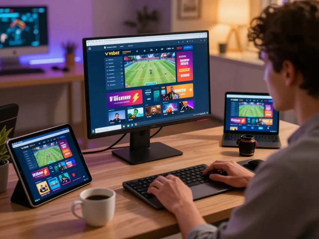 Engaged user experiencing Vsbet in a vibrant online betting environment, showcasing dynamic sports odds and gaming excitement.