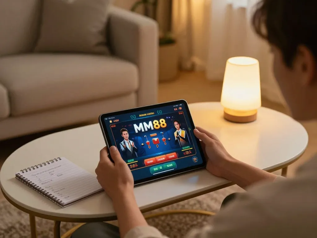 Engaged player enjoying MM88 online casino gameplay on a tablet