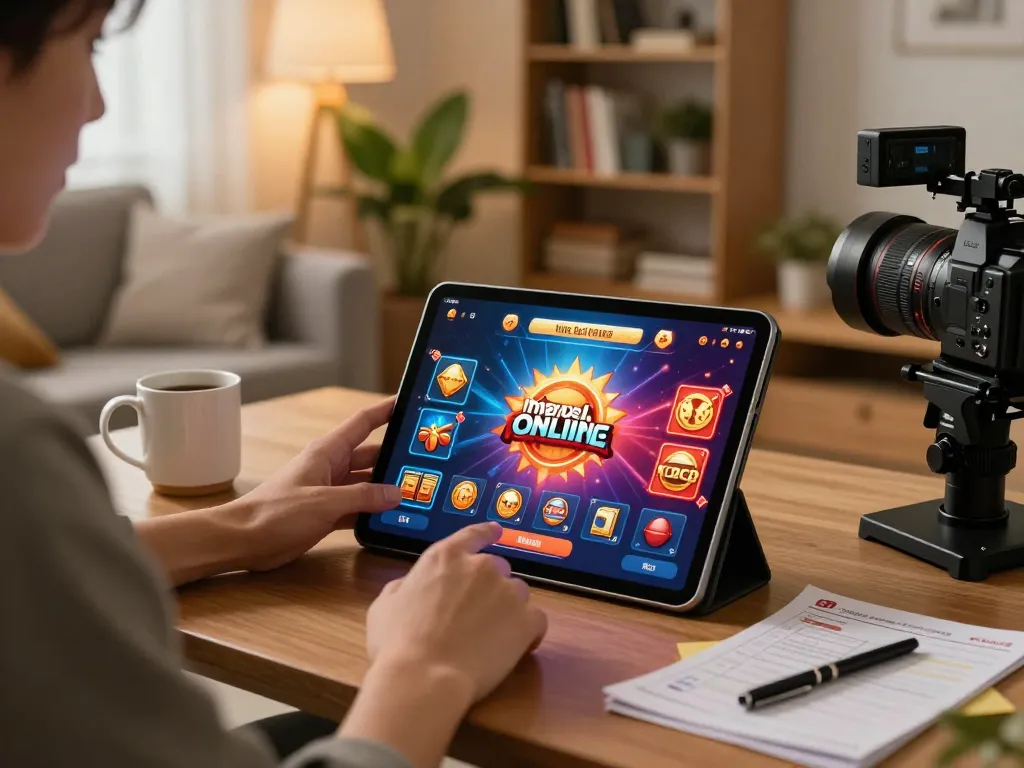 Terlibat dalam permainan mejavip togel online di tablet dalam pengaturan rumah yang nyaman.