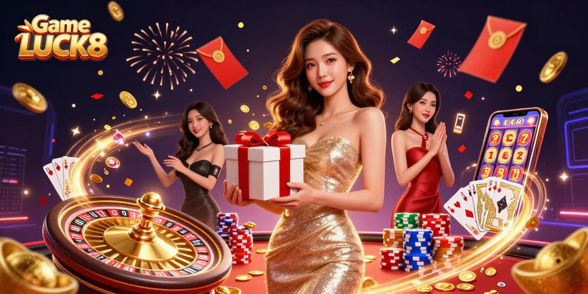 Experience Game LUCK8 with 3D casino excitement, featuring stunning characters, golden coins, and vibrant gameplay.