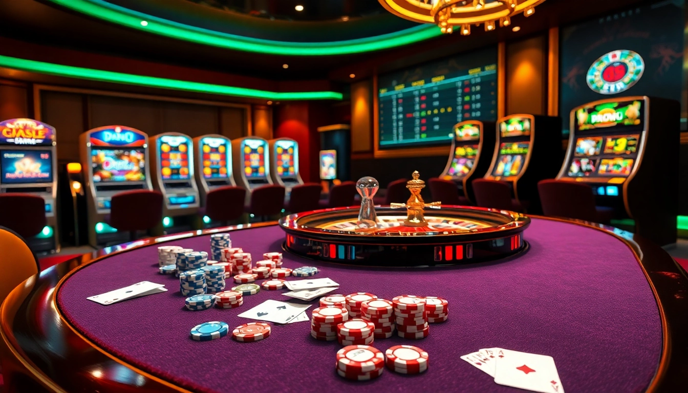 Engage in thrilling bets at https://open88.bid/ featuring a casino table with poker chips and a roulette wheel.