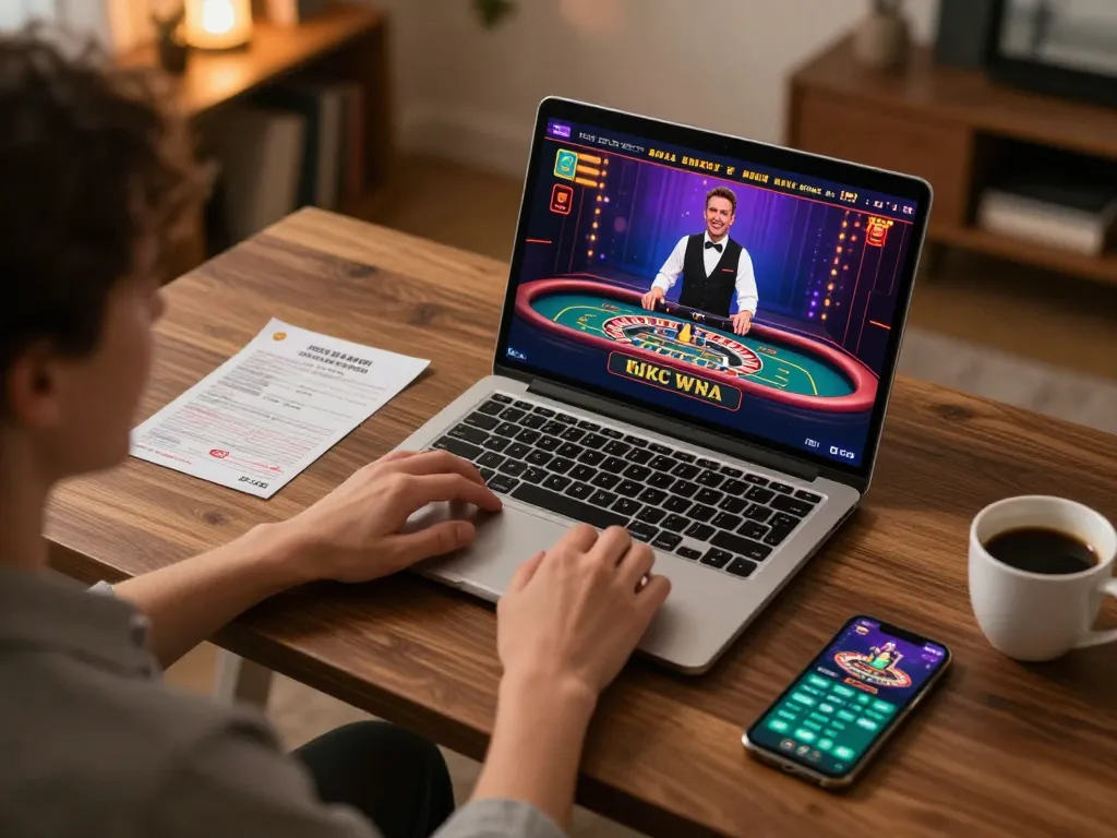 Engaging online gaming session at home with mb66 casino app displayed on laptop