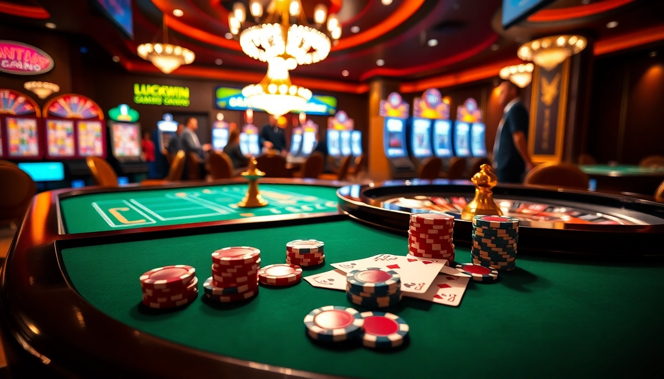 Experience thrilling gameplay at Luckywin with vibrant casino tables and poker chips.