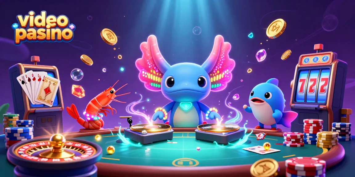 Experience the excitement of a vibrant video poker casino scene with a neon DJ and colorful characters.